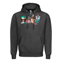 Charcoal Heather cat  coffee cup Zipper Hoodie - AdoDesignShop