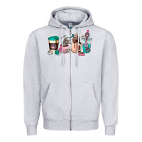 Heather Grey cat  coffee cup Zipper Hoodie - AdoDesignShop