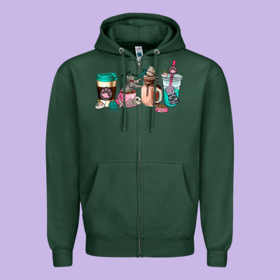 Cat  Coffee Cup Zipper Hoodie Designed By Adodesignshop