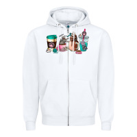 White cat  coffee cup Zipper Hoodie - AdoDesignShop