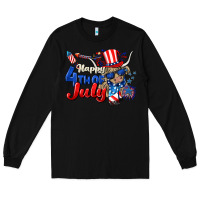 Black Happy 4th of July cow Long Sleeve Tee - CowGirlArtShop