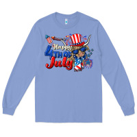 Colony Blue Happy 4th of July cow Long Sleeve Tee - CowGirlArtShop