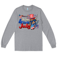 Heather Grey Happy 4th of July cow Long Sleeve Tee - CowGirlArtShop