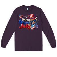 Plum Happy 4th of July cow Long Sleeve Tee - CowGirlArtShop