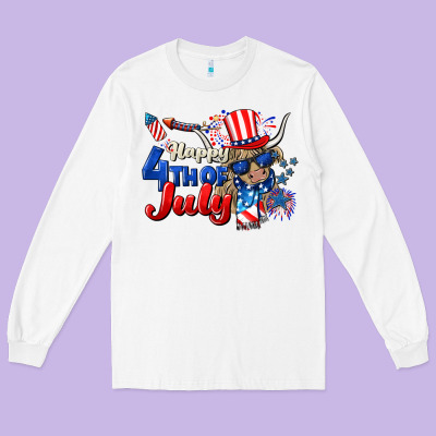 Happy 4th Of July Cow Long Sleeve Tee Designed By Cowgirlartshop