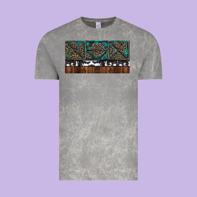 Vintage Tee Rusty Sunflowers with Cowhide and Turquoise