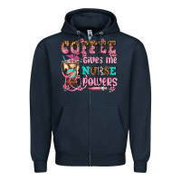 Navy coffee gives me nurse power Zipper Hoodie - AdoDesignShop