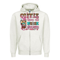 Oatmeal Heather coffee gives me nurse power Zipper Hoodie - AdoDesignShop