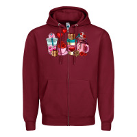 Burgundy valentines day roses coffee cups Zipper Hoodie - AdoDesignShop