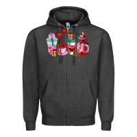 Charcoal Heather valentines day roses coffee cups Zipper Hoodie - AdoDesignShop