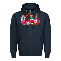 Navy valentines day roses coffee cups Zipper Hoodie - AdoDesignShop