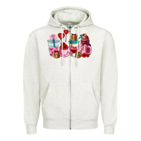 Oatmeal Heather valentines day roses coffee cups Zipper Hoodie - AdoDesignShop