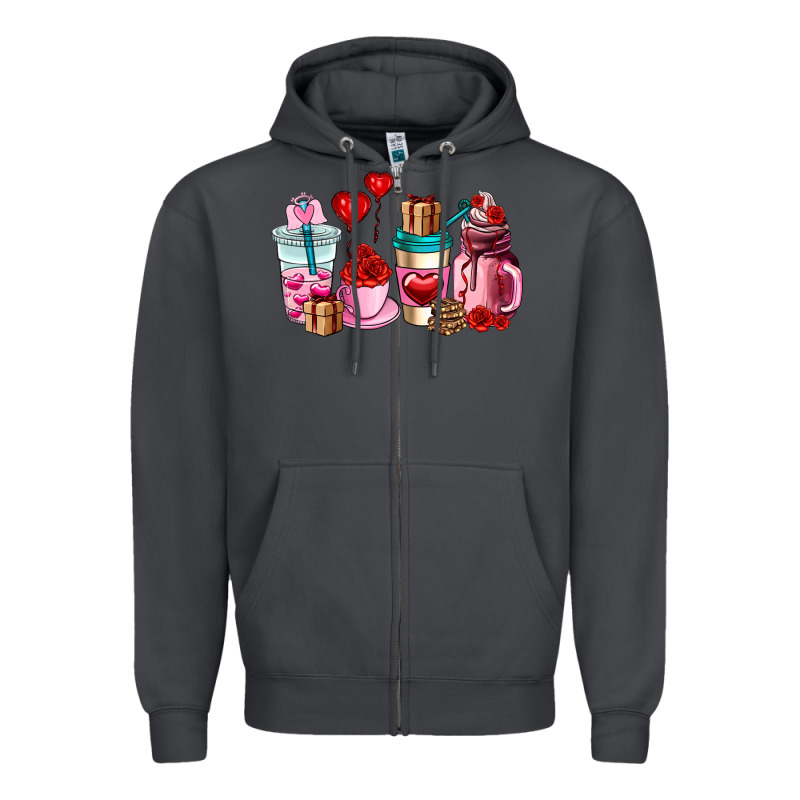 Valentines Day Roses Coffee Cups Zipper Hoodie by AdoDesignShop | Teevron