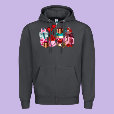 Valentines Day Roses Coffee Cups Zipper Hoodie Designed By Adodesignshop