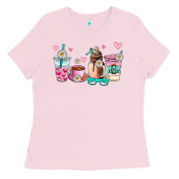 Bubblegum Pink mom coffee cup Ladies Tee - AdoDesignShop