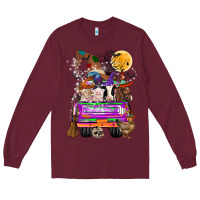 Burgundy Hallloween Farm animals Truck Long Sleeve Tee - CowhideDigitalArt