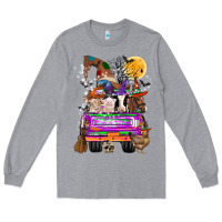 Heather Grey Hallloween Farm animals Truck Long Sleeve Tee - CowhideDigitalArt
