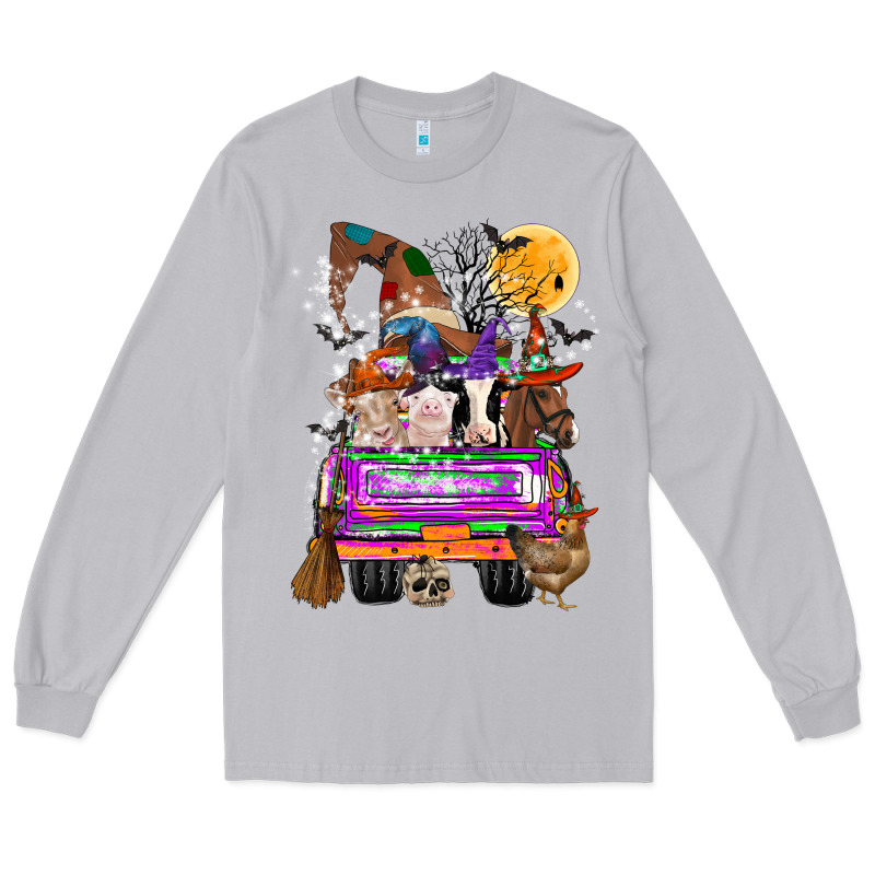 Hallloween Farm Animals Truck Long Sleeve Tee by CowhideDigitalArt | Teevron