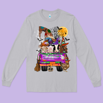Hallloween Farm Animals Truck Long Sleeve Tee Designed By Cowhidedigitalart