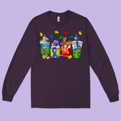 Autism Coffee Cup Long Sleeve Tee Designed By Adodesignshop
