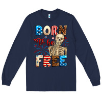 Navy Born to be free with skeleton 4th of july Long Sleeve Tee - Neo Western