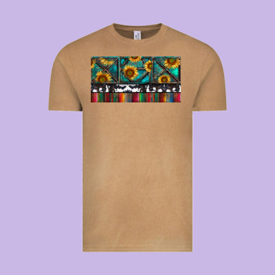 Vintage Tee Rusty Sunflowers with Cowhide and Turquoise