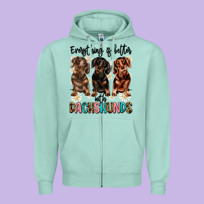 Everything Is Better With Dachshunds Zipper Hoodie Designed By Jahusdesignshop