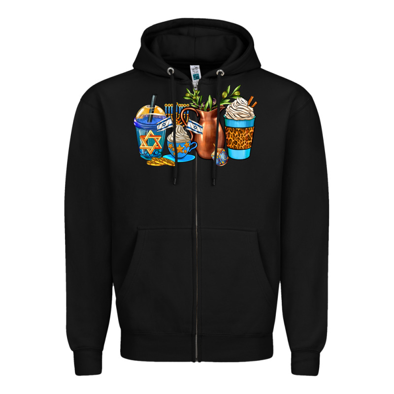 Hannukah Coffee Cups Zipper Hoodie by AdoDesignShop | Teevron