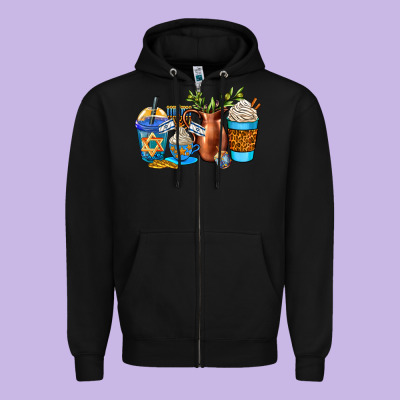 Hannukah Coffee Cups Zipper Hoodie Designed By Adodesignshop