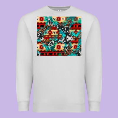 Aztec Leopard Cowhide Turquoise Premium Sweatshirt Designed By Barkaloodesign