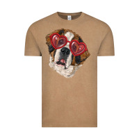 Vintage Coffee Saint bernard with love glasses Vintage Tee - RanaPortraitStore