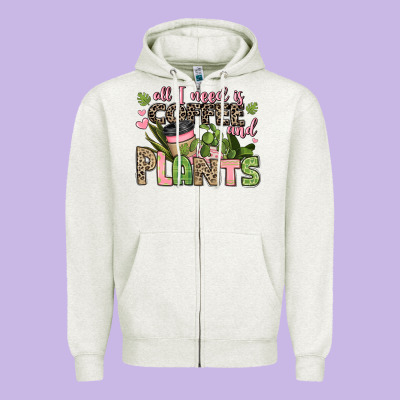 All I Need Is Coffee And Plants Zipper Hoodie Designed By Jahusdesignshop