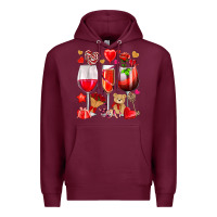 Burgundy valentines day wine glasses Premium Hoodie - NancyCooperArtShop