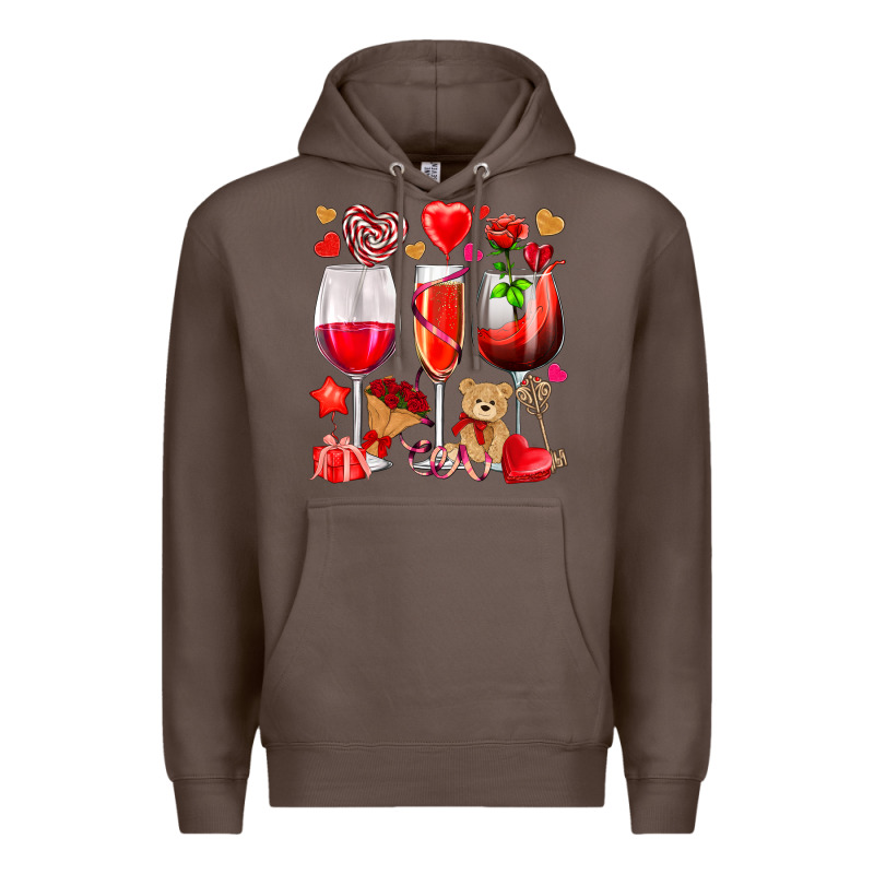 Valentines Day Wine Glasses Premium Hoodie by NancyCooperArtShop | Teevron