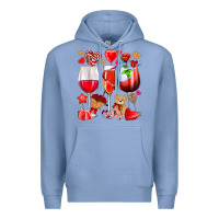 Colony Blue valentines day wine glasses Premium Hoodie - NancyCooperArtShop