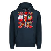 Navy valentines day wine glasses Premium Hoodie - NancyCooperArtShop