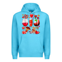 Ocean Blue valentines day wine glasses Premium Hoodie - NancyCooperArtShop