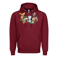 Burgundy coffee tools coffee cups Zipper Hoodie - AdoDesignShop
