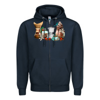 Navy coffee tools coffee cups Zipper Hoodie - AdoDesignShop