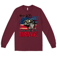 Burgundy Home of the free because of the brave 4th of july Long Sleeve Tee - CowGirlArtShop