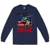 Navy Home of the free because of the brave 4th of july Long Sleeve Tee - CowGirlArtShop
