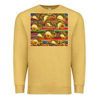 Antique Gold tacos and sunflowers with serape leopard background Premium Sweatshirt - BarkalooDesign