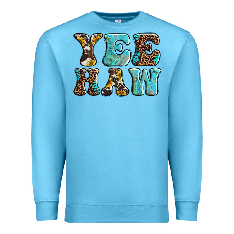 Western Sunflowers Turquoise Leopard Yee Haw Premium Sweatshirt by BarkalooDesign | Teevron