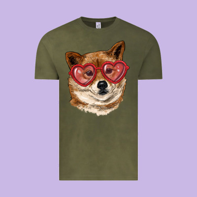 Vintage Tee shiba inu with love glasses