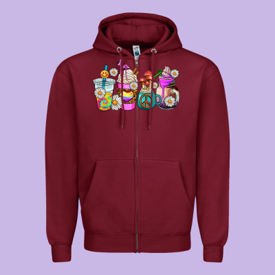 Hippie Coffee Cups Zipper Hoodie Designed By Adodesignshop