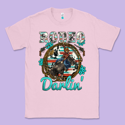 Western Rodeo Darlin' Bullfighter Serape Cowhide Turquoise Gemstones Classic Tee Designed By Barkaloodesign