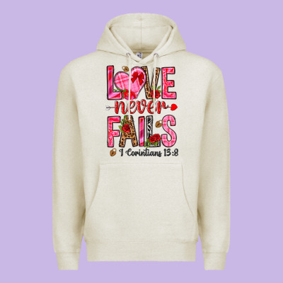 Love Never Fails I Corintians 13 8 Premium Hoodie Designed By Nancycooperartshop