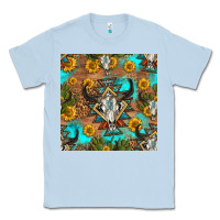 Dusty Blue aztec bull skull seamless pattern Classic Tee - HRA Design Shop