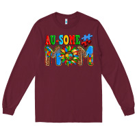 Burgundy ausome autism mom Long Sleeve Tee - AdoDesignShop