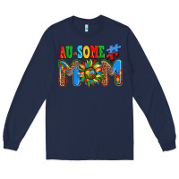 Navy ausome autism mom Long Sleeve Tee - AdoDesignShop